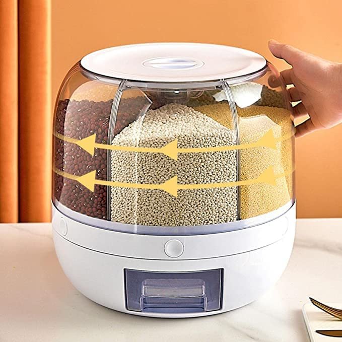 6-Grid Rotating Rice Grain Container 10 Kg